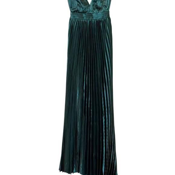 LULU's Sexy Chic Prom Wedding Bridesmaid Satin Ruffle Lace Up Back Maxi Dress - Picture 5 of 7